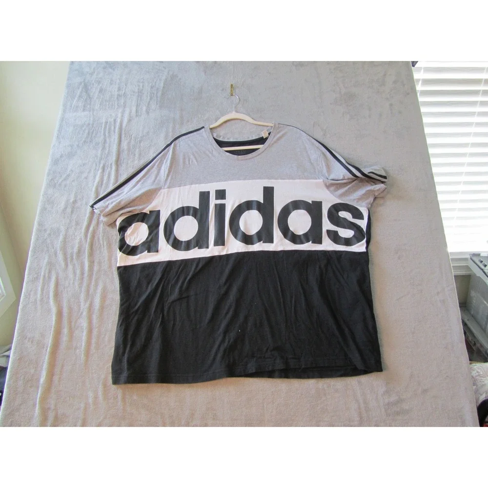 Adidas T Shirt Mens 4XL Gray White Black Colorblock Graphic Logo 3 Stripes